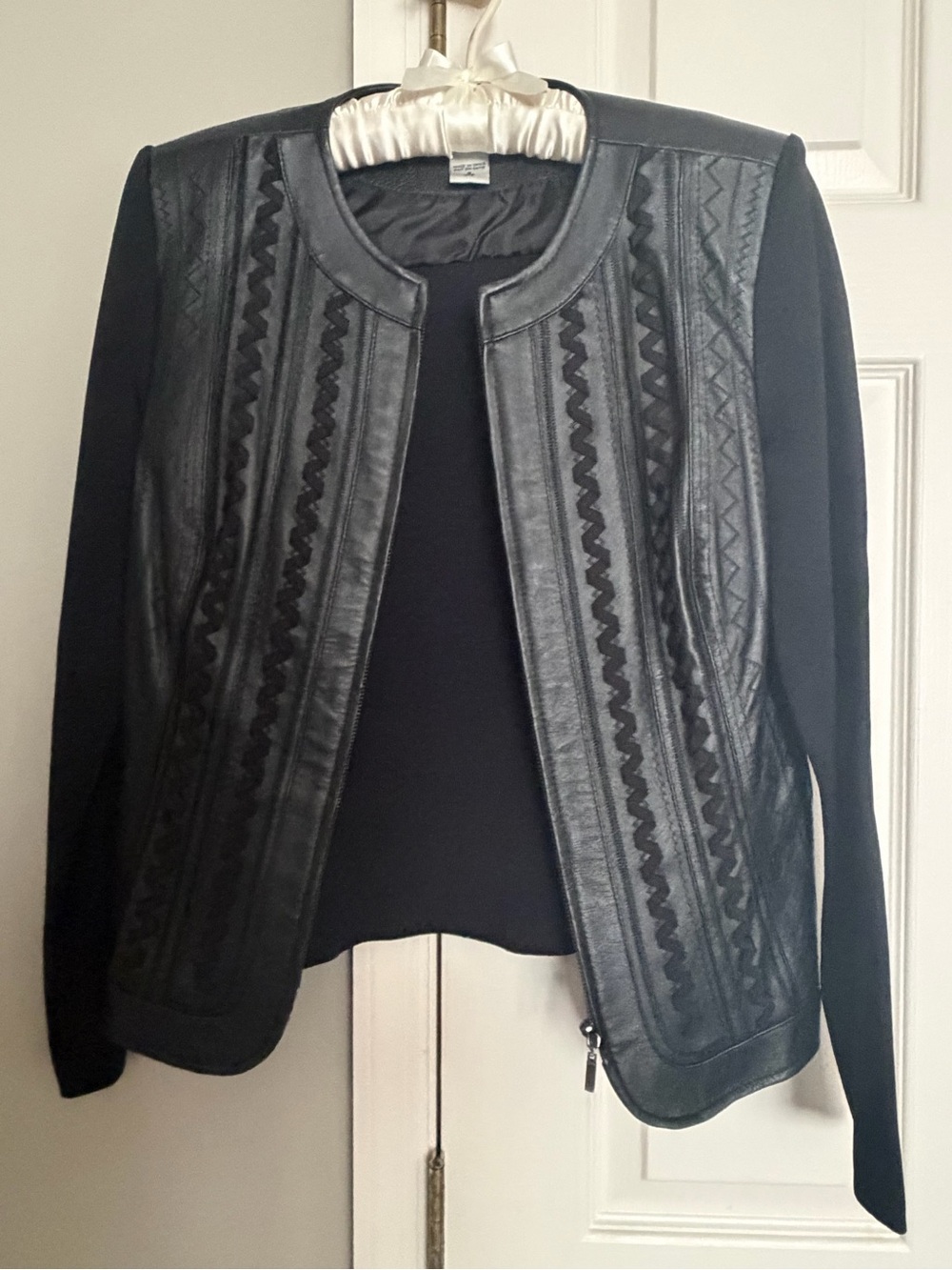 Black Women's Leather-Panel Jacket